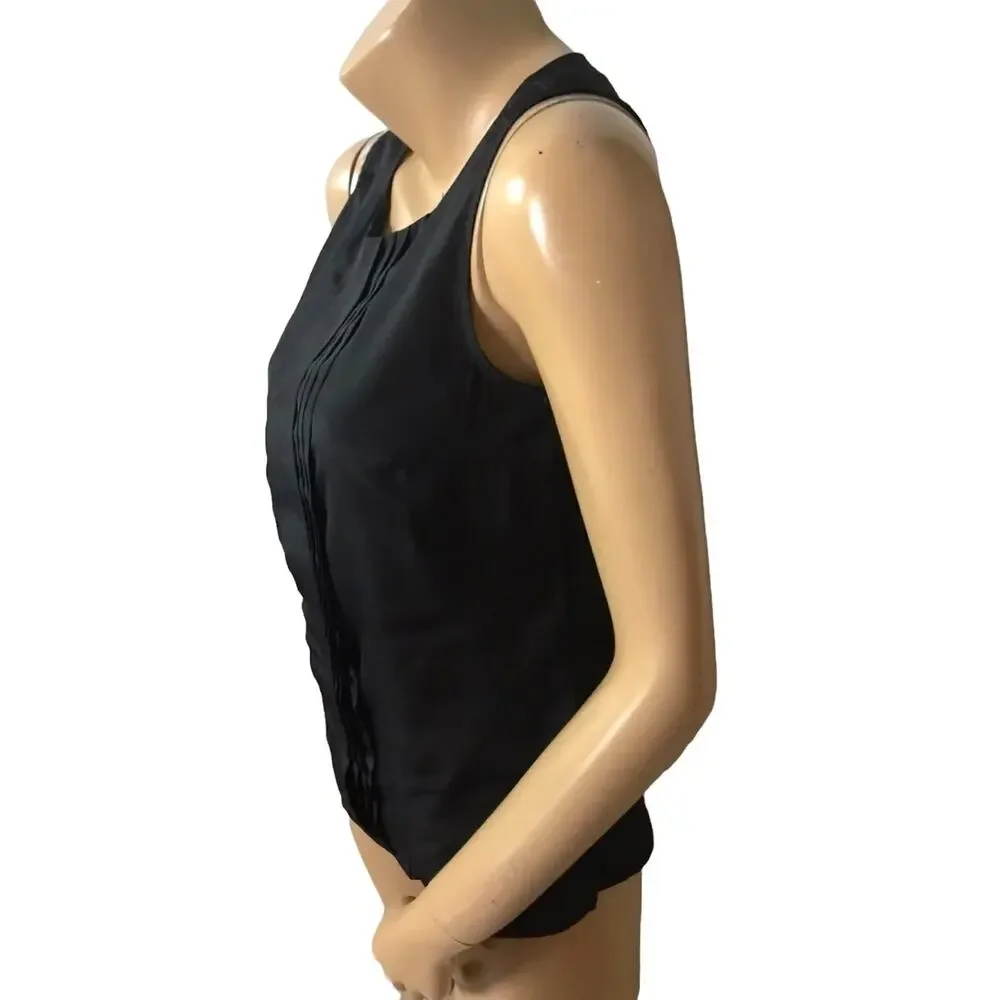 Merona Tank Top Womens XS Black Pintuck Sleeveless Pleated Shell Top Lightweight